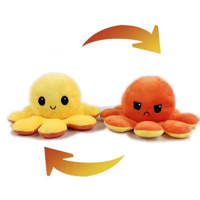 1Pcs Cute Flip Octopus Stuffed Plush Doll Different Sides to Show Different Moods Soft Simulation Reversible Plush Toy for Kids
