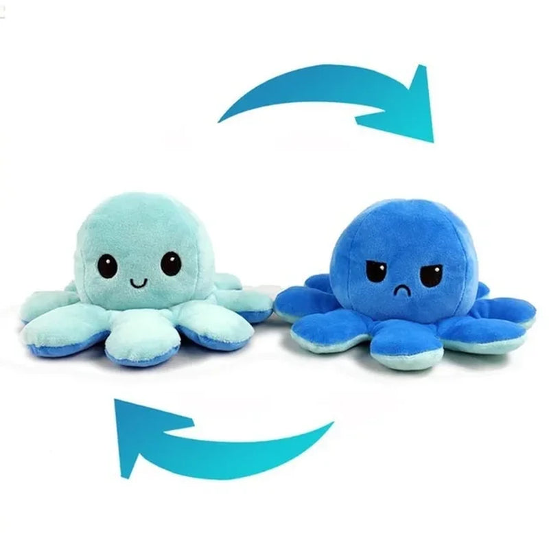 1Pcs Cute Flip Octopus Stuffed Plush Doll Different Sides to Show Different Moods Soft Simulation Reversible Plush Toy for Kids