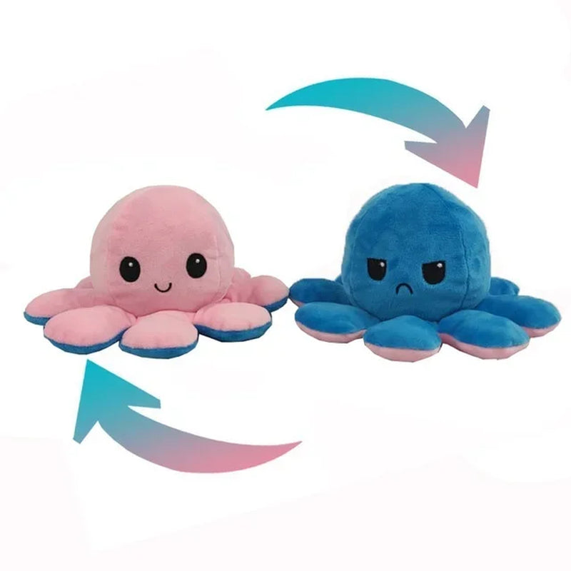 1Pcs Cute Flip Octopus Stuffed Plush Doll Different Sides to Show Different Moods Soft Simulation Reversible Plush Toy for Kids