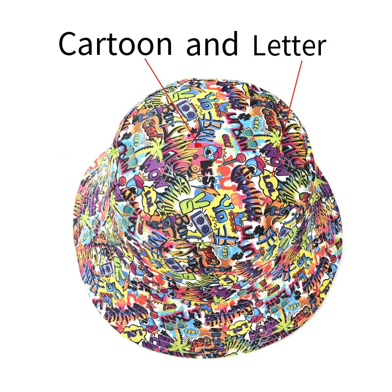 Spring Summer Cartoons Graffiti Bucket Hat for Women Men Outdoor Foldable Bob Fisherman Hat Girls Boys Panama Sun Beach Hat