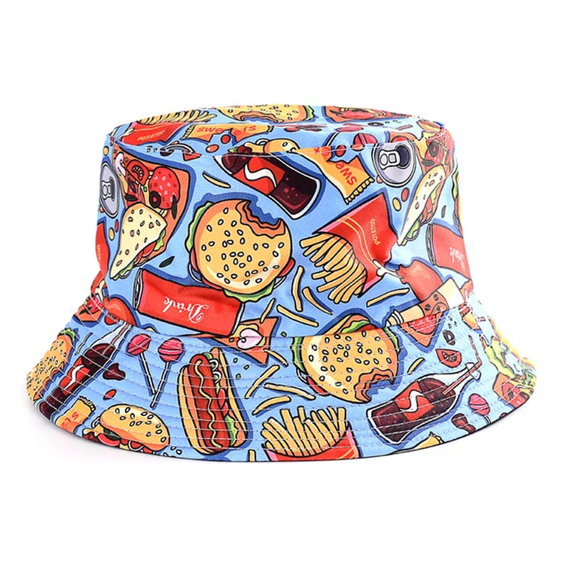 Spring Summer Cartoons Graffiti Bucket Hat for Women Men Outdoor Foldable Bob Fisherman Hat Girls Boys Panama Sun Beach Hat