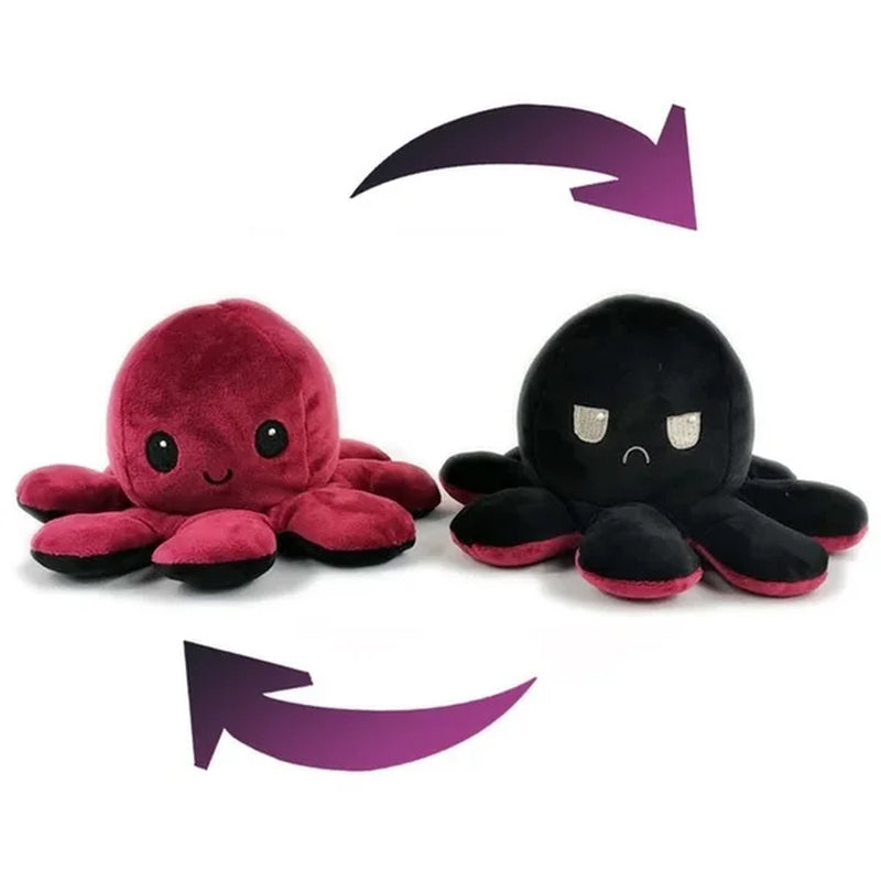 1Pcs Cute Flip Octopus Stuffed Plush Doll Different Sides to Show Different Moods Soft Simulation Reversible Plush Toy for Kids