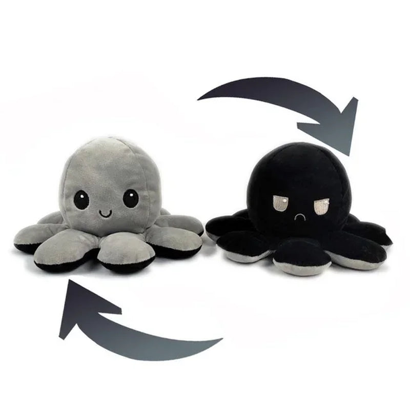 1Pcs Cute Flip Octopus Stuffed Plush Doll Different Sides to Show Different Moods Soft Simulation Reversible Plush Toy for Kids