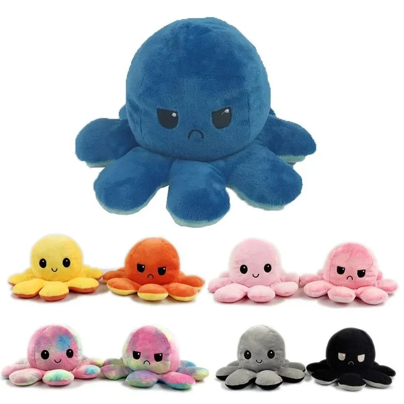 1Pcs Cute Flip Octopus Stuffed Plush Doll Different Sides to Show Different Moods Soft Simulation Reversible Plush Toy for Kids