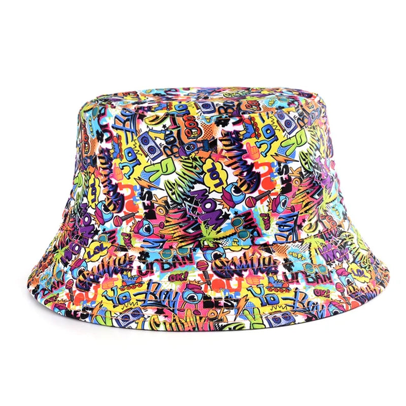 Spring Summer Cartoons Graffiti Bucket Hat for Women Men Outdoor Foldable Bob Fisherman Hat Girls Boys Panama Sun Beach Hat
