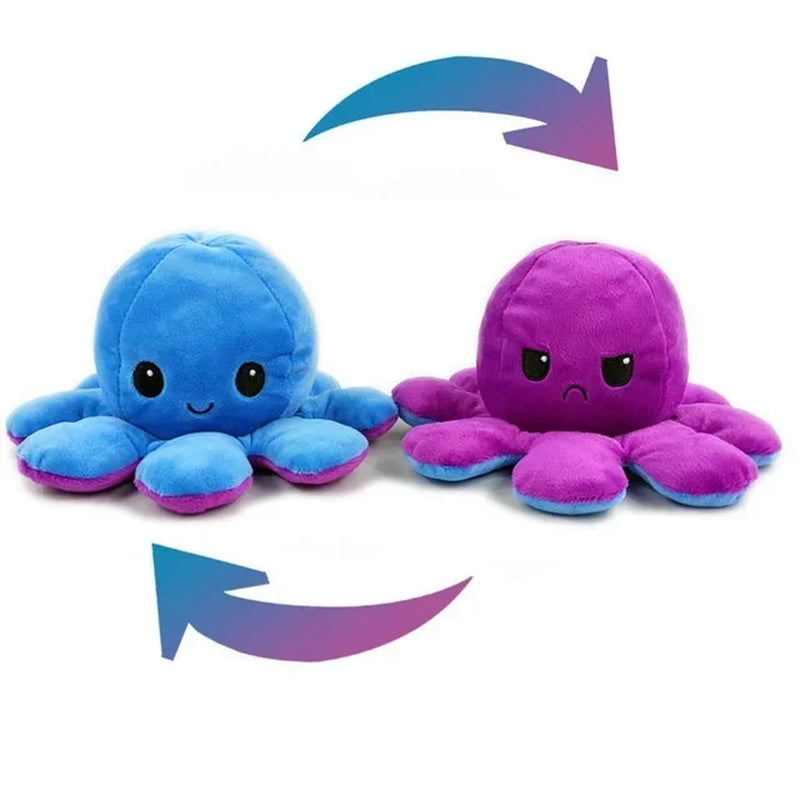 1Pcs Cute Flip Octopus Stuffed Plush Doll Different Sides to Show Different Moods Soft Simulation Reversible Plush Toy for Kids